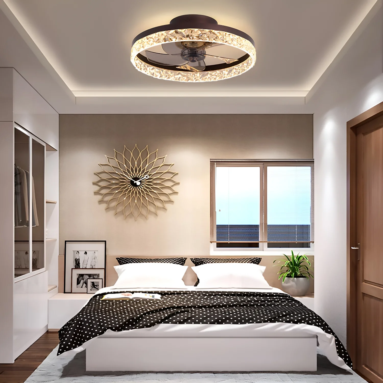 circular ceiling fan light modern and simple creative embedded integrated bedroom black